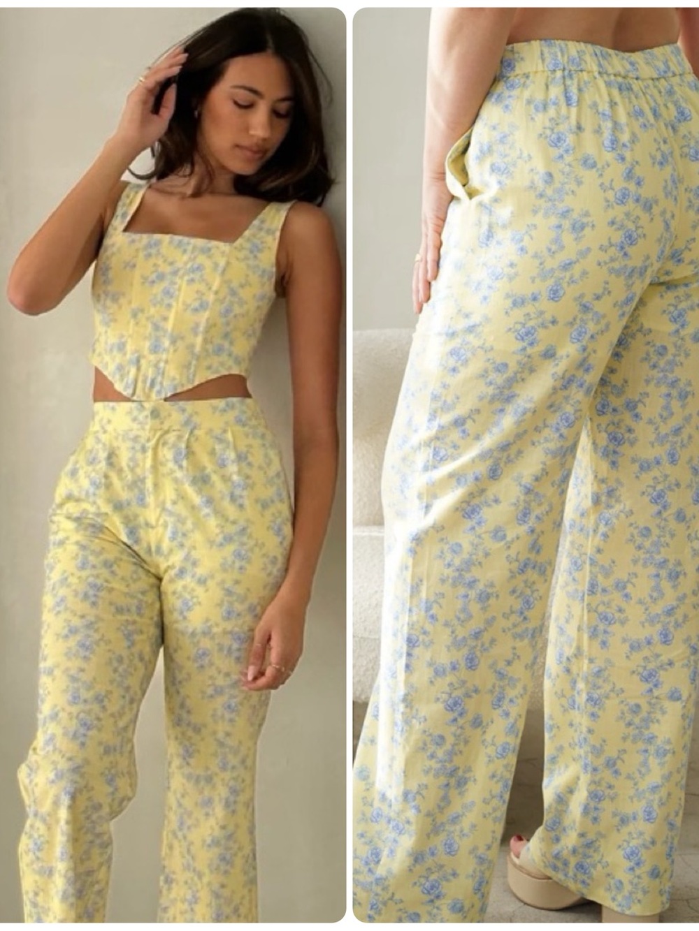 Yllw The Label Lou Linen Pants in Butter Toile Floral Print Sz Small